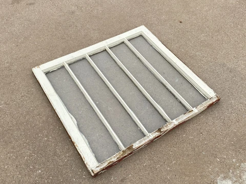 Antique Farmhouse Window w Original Glass ~ 5  Pane Original White chippy paint Cover