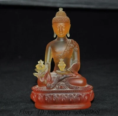 Estatua de Buda Medicina Shakyamuni Shakya tallada en vidrio templo antiguo del Tíbet de 4,6"" Foto 1 de 4
