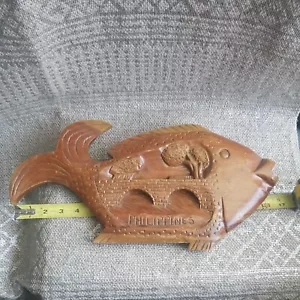 Vintage Hand Carved Wood Fish - Folk Art - Philippines - 17" x 8.5" x 1" - Picture 1 of 15