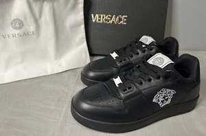 Versace Medusa Black Leather Sneakers Men’s Size 39 (US 6) Authentic - Picture 1 of 14