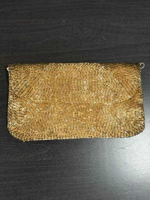 Gold Beaded Clutch Evening Bag Vintage Formal Purse - Image 1 of 4