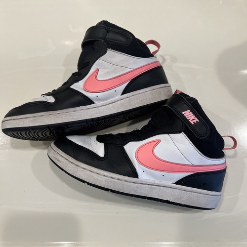 Nike High Tops Youth bianco nero con swoosh rosa taglia 3 anni