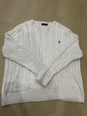 Polo Ralph Lauren Cable Tejido Blanco Hombre’s Suéter Pullover Algodón XXL Foto 1 de 4