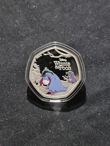 Solomon Islands 2023 Winnie the Pooh Eeyore 50p Coin Silver Plated Colour Coin - Picture 1 of 5
