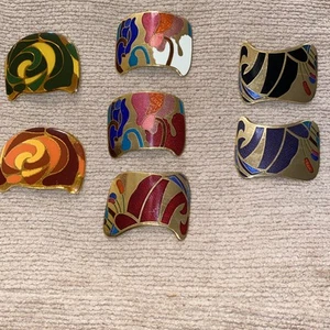 Lot of 7 VTG 80's  Cloisonne  Belt Buckles Brass For Elastic Belts  Cords (17) - Picture 1 of 6