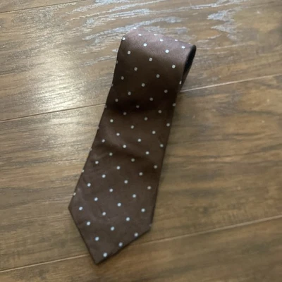 Lands End 100% Silk Men’s Necktie Tie Brown With Polka dot Pattern A1-044 - Image 1 of 4