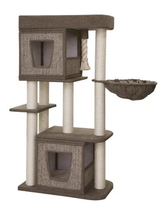 Nobby Kratzbaum ZATI in Braun mit Leinenoptik für Katzenliebhaber - Bild 1 von 2