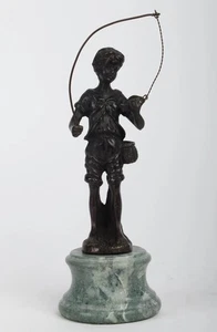 Bronze Auguste Moreau Junge Fischer Skulptur auf Marmorsockel 9,25x4" BRONZEGUSS - Bild 1 von 11