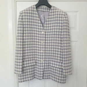 Viyella Lilac White Check Wool Blend Jacket Size 16 Occasion Wedding - Picture 1 of 21