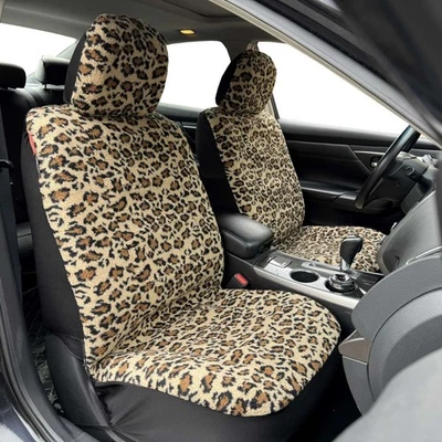Par de fundas delanteras de asiento de coche de piel de oveja sintética beige leopardo para Subaru Tribeca Foto 1 de 4