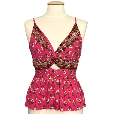 Angie Womens Top L Pink Floral Print Cutout Twist Front Cami Retro Boho 90s Y2K - Image 1 of 4