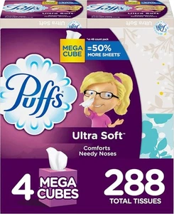 Ultra Soft Non-Lotion Facial Tissues, 4 Mega Cube Boxes (288 Total Tissues) - Picture 1 of 1