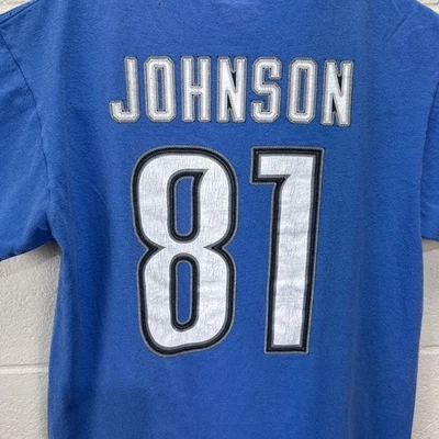 NFL Team Apparel Blue Detroit Lions Calvin Johnson Jersey T-Shirt Medium #81 - Image 1 of 4