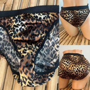 VINTAGE VICTORIAS SECRET ANIMAL PRINT SATINY HI LEG BRIEF 1998 sz M - Picture 1 of 1