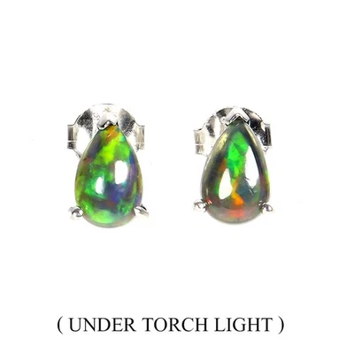Pendientes de plata de ley 925 pera ópalo negro 9x6 mm joyas de piedras preciosas naturales Foto 1 de 4