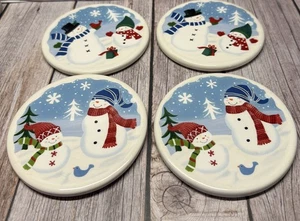 St. Nicholas Square Set Of 4 Chill Out Snowman Coasters 4.5” Diameter w/ Box - Picture 1 of 8