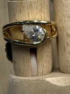 Park Lane signierter Ring USA goldfarben Birnenform klar CZ Größe 8 J115 - Bild 1 von 22