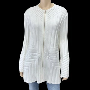 Soft Surroundings Cardigan Women PL Ivory Full Zip Long Sleeve Longline - Picture 1 of 13
