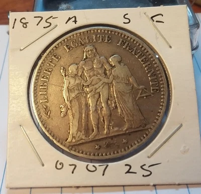 France - 1875A Silver 5 Francs - 070725 - Image 1 of 2