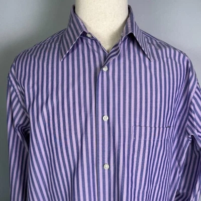 Saks Fifth Avenue Black Label XXL Long Sleeve Button Down Purple Striped Shirt - Image 1 of 4