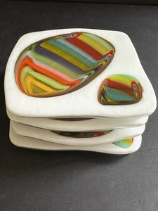 Artisan Signed Fused Art Glass Coasters Set of 4 Abstract Mod J. Collins 2018 - Picture 1 of 24