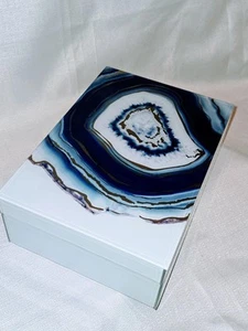 Agate Stone Lidded Storage Glass  Jewelry Trinket Box American Atelier Beautiful - Picture 1 of 24