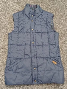 Original Puffa Gilet Women UK 14 Blue Check Snap Button Lightweight Reversible - Picture 1 of 12
