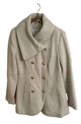 Abrigo de guisante talla mediana mezcla de lana Jessica Simpson marfil bolsillos venta al por menor $280 Foto 1 de 4