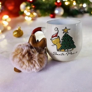 Neu Keramik Santa Paws Katze & Weihnachtsbaum & Puff Katze Schlüsselanhänger 14 Unzen Kaffeetasse - Bild 1 von 3