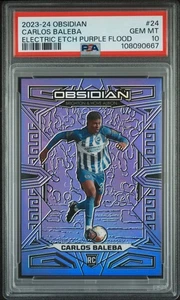 2023-24 Panini Obsidian Carlos Baleba Electric Etch Purple Flood /25 RC PSA 10 - Bild 1 von 3