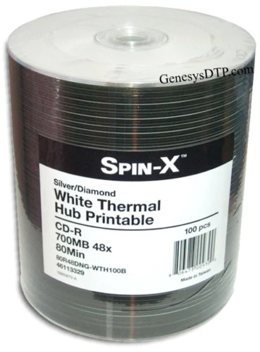 100-Pak Spin-X =WHITE THERMAL HUB/DIAMONDSILVER= 48X 80-Min CDR's - Image 1 of 2