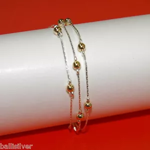 Sterling Silver 925 Chain with 4mm Gold Filled Seamless Beads Layered BRACELET - Picture 1 of 10
