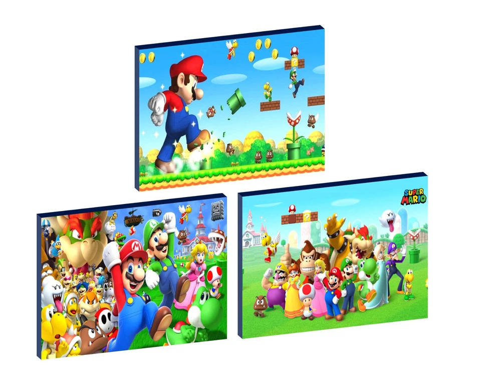 SUPER MARIO BROS mario luigi SET OF 3 WALL ART PLAQUES/CANVAS PICTURES - Image 1 of 1
