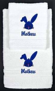 Boy Bunny Royal Blue Applique Embroidered Logo Personalized Bath & Hand Towel