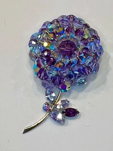 Rara spilla strass vintage firmata viola Sherman e fiore di lavanda. nuovo di zecca! - Foto 1 di 6