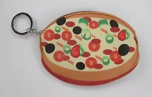 BB3 Pizza Fun Food COIN PURSE mini wallet KEY CHAIN keychain ring Vegan leather - Picture 1 of 4