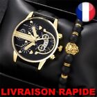 Montre + Bracelet Perle Noir Quartz Homme Lion Luxe Sport Mode Bijoux Cadeau