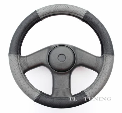 Lenkradbezug GRAU-SCHWARZ Perforiert LEDER Lenkradhülle Lenkradschoner Ø 37-39 - Bild 1 von 4