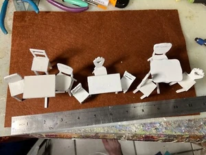 Dollhouse miniature 3 white tables with 3 chairs each - Picture 1 of 10