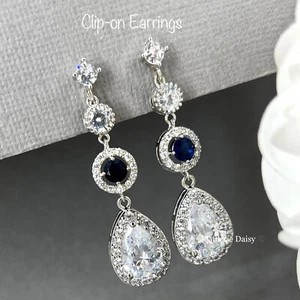 Pendientes con clip de zafiro boda hechos a mano algo azul para novia - Imagen 1 de 3