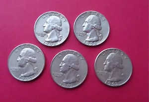 1958-D, 1959-D, 1960-D, 1961-D & 1962-D LOT OF 5 SILVER WASHINGTON QUARTERS - Picture 1 of 2