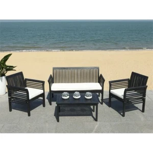 Safavieh Carson 4 Piece Patio Sofa Set in Black and White - Picture 1 of 3