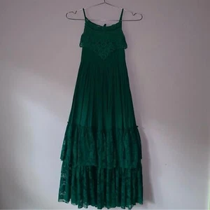 NEW Trish Scully Maxi Dress Youth Girls Size 6 Green Lace Eyelet Tiered Boho - Picture 1 of 9
