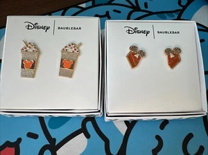 2 NIB Disney Baublebar Mickey Mouse Pumpkin Pie & Spice Latte Earrings Halloween - Picture 1 of 3