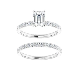 1,90 Karat Smaragdschliff & echter Moissanit Ring mit passendem Band 14K - Bild 1 von 1