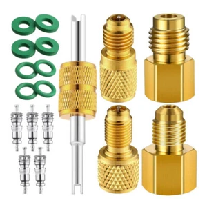 R134a Brass Adapter Set 17 Piece 14 to 12 Flare Vacuum Pump Fitting Valve Washer - Picture 1 of 11