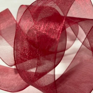 Burgundy Red Sheer Organza Ribbon 1.5" x 30' Nicole & Co.1 Roll Deep Dark Red - Picture 1 of 12