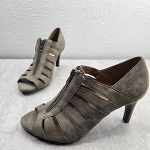 Aerosoles Peep Toe Ankle Bootie Sz 7.5 Dark Green Suede Strappy Heeled Shoe Boot - Picture 1 of 12