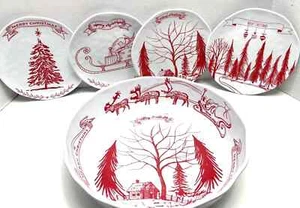 Michel Design Works Melamine Christmas Dishes 4 Plates & 1 Large Salad/Chip Bowl - Picture 1 of 13