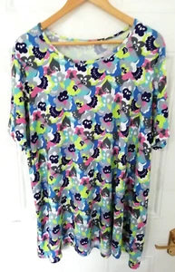 Box 2 Taglia 22 24 Blusa Lagenlook Top Elasticizzato Floreale Blu Rosa Verde Multi Navy - Foto 1 di 9
